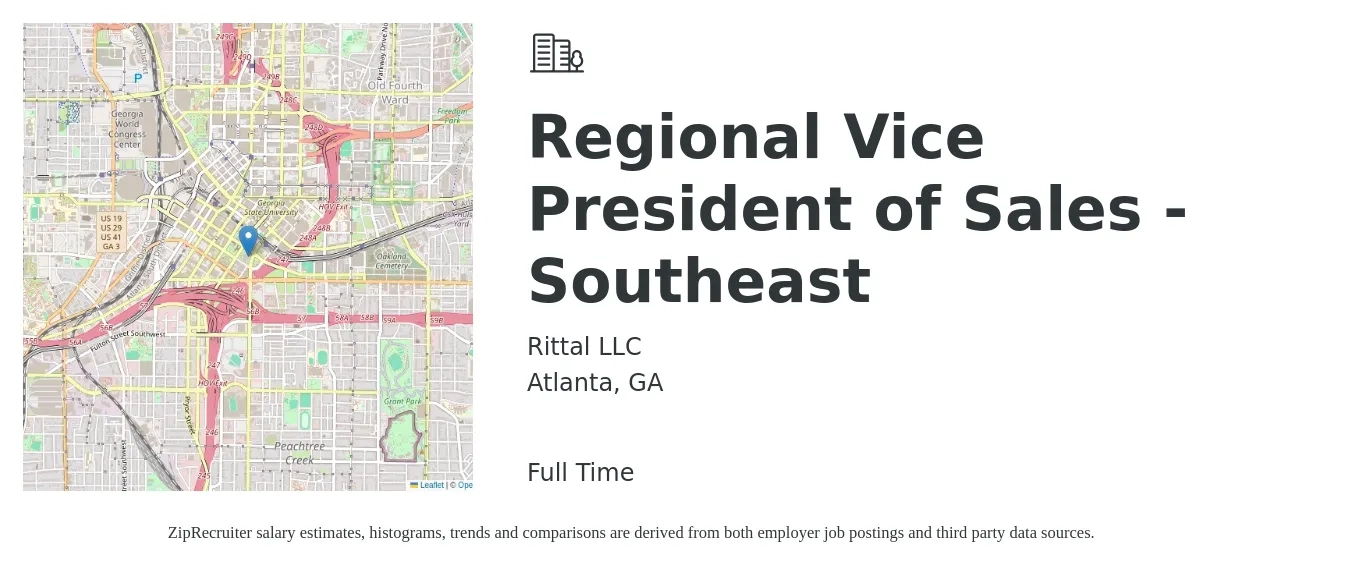 Rittal LLC job posting for a Regional Vice President of Sales - Southeast in Atlanta, GA with a salary of $96,200 to $115,400 Yearly with a map of Atlanta location.