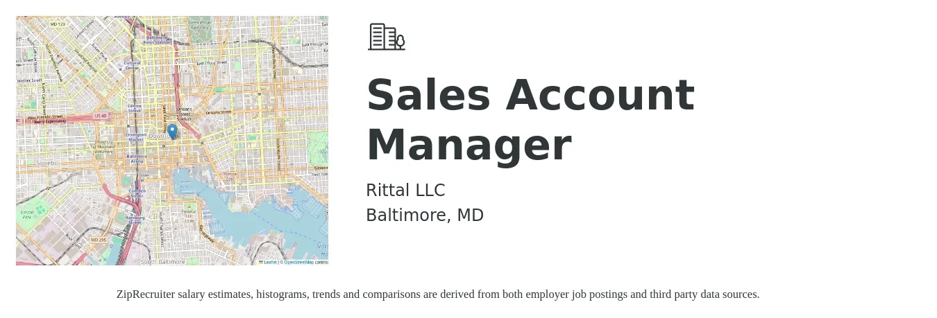 Rittal LLC job posting for a Sales Account Manager in Baltimore, MD with a salary of $50,200 to $79,500 Yearly with a map of Baltimore location.