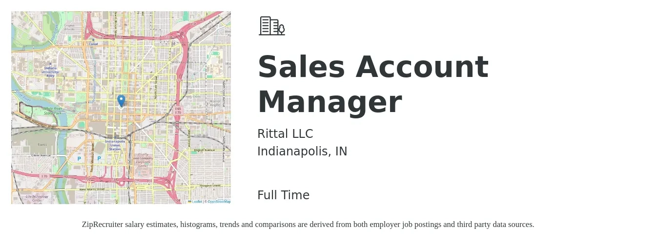 Rittal LLC job posting for a Sales Account Manager in Indianapolis, IN with a salary of $48,300 to $76,500 Yearly with a map of Indianapolis location.