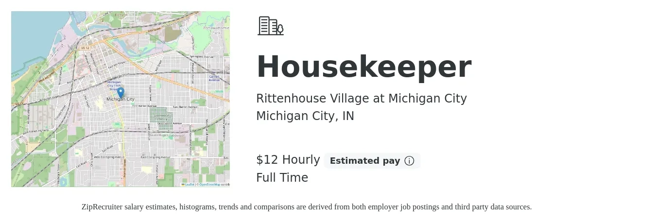Rittenhouse Village at Michigan City job posting for a Housekeeper in Michigan City, IN with a salary of $13 Hourly with a map of Michigan City location.