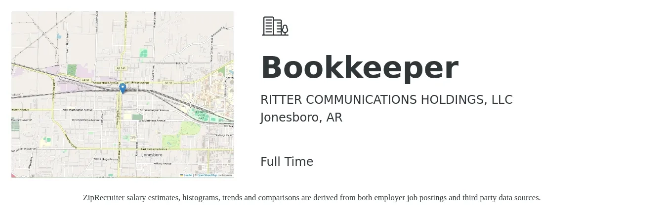 RITTER COMMUNICATIONS HOLDINGS, LLC job posting for a Bookkeeper in Jonesboro, AR with a salary of $18 to $24 Hourly with a map of Jonesboro location.