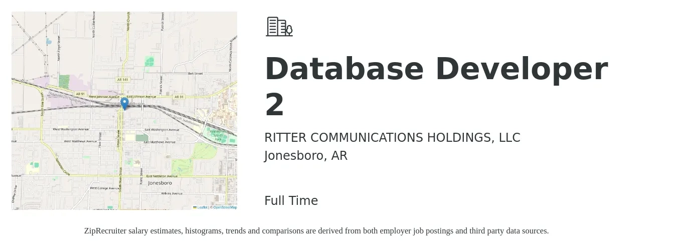 RITTER COMMUNICATIONS HOLDINGS, LLC job posting for a Database Developer 2 in Jonesboro, AR with a salary of $39 to $54 Hourly with a map of Jonesboro location.