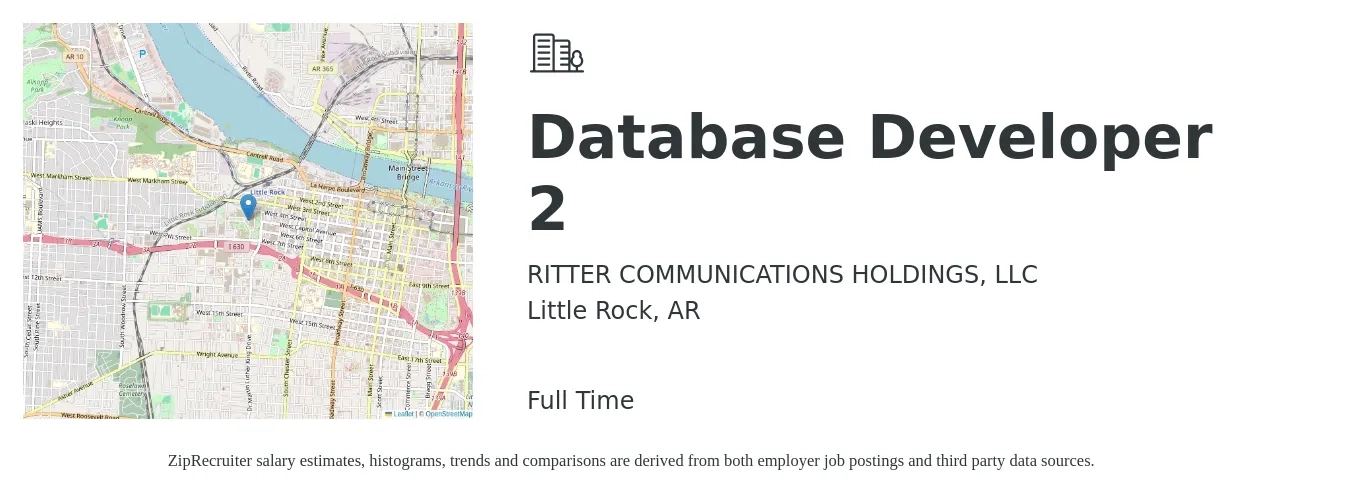 RITTER COMMUNICATIONS HOLDINGS, LLC job posting for a Database Developer 2 in Little Rock, AR with a salary of $37 to $51 Hourly with a map of Little Rock location.
