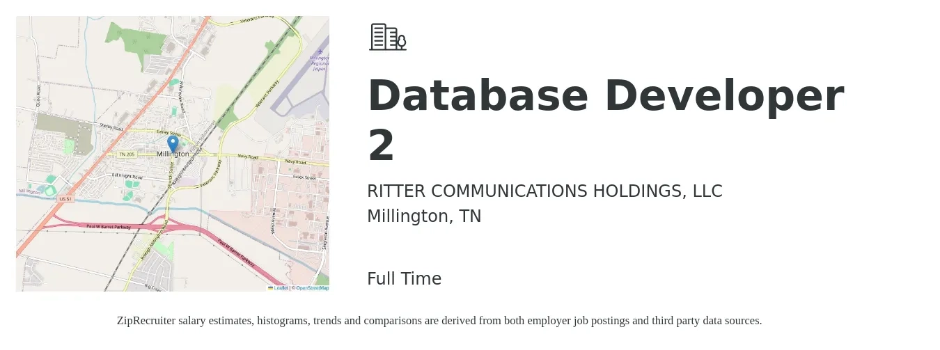 RITTER COMMUNICATIONS HOLDINGS, LLC job posting for a Database Developer 2 in Millington, TN with a salary of $42 to $58 Hourly with a map of Millington location.