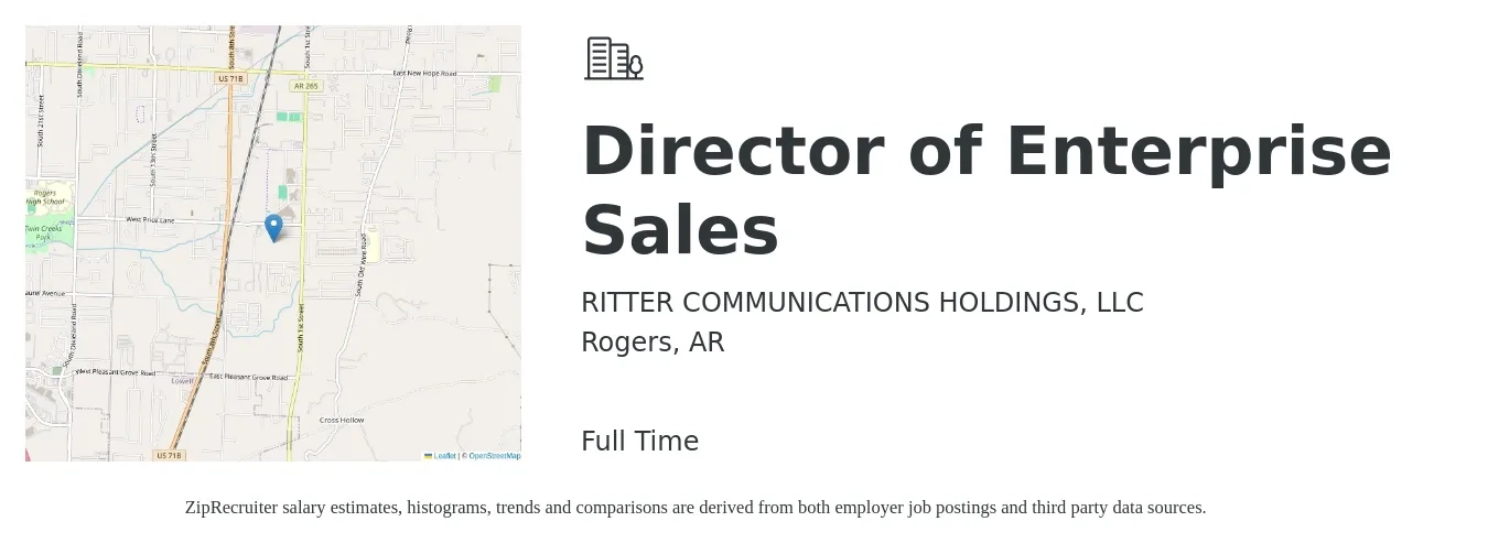 RITTER COMMUNICATIONS HOLDINGS, LLC job posting for a Director of Enterprise Sales in Rogers, AR with a salary of $106,800 to $154,100 Yearly with a map of Rogers location.