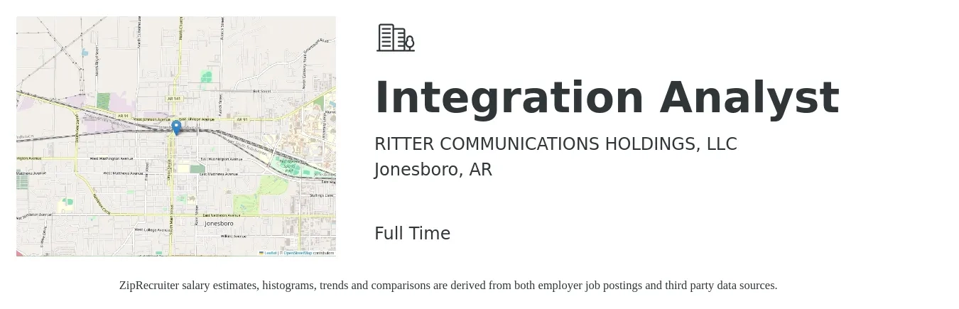RITTER COMMUNICATIONS HOLDINGS, LLC job posting for a Integration Analyst in Jonesboro, AR with a salary of $73,600 to $109,200 Yearly with a map of Jonesboro location.