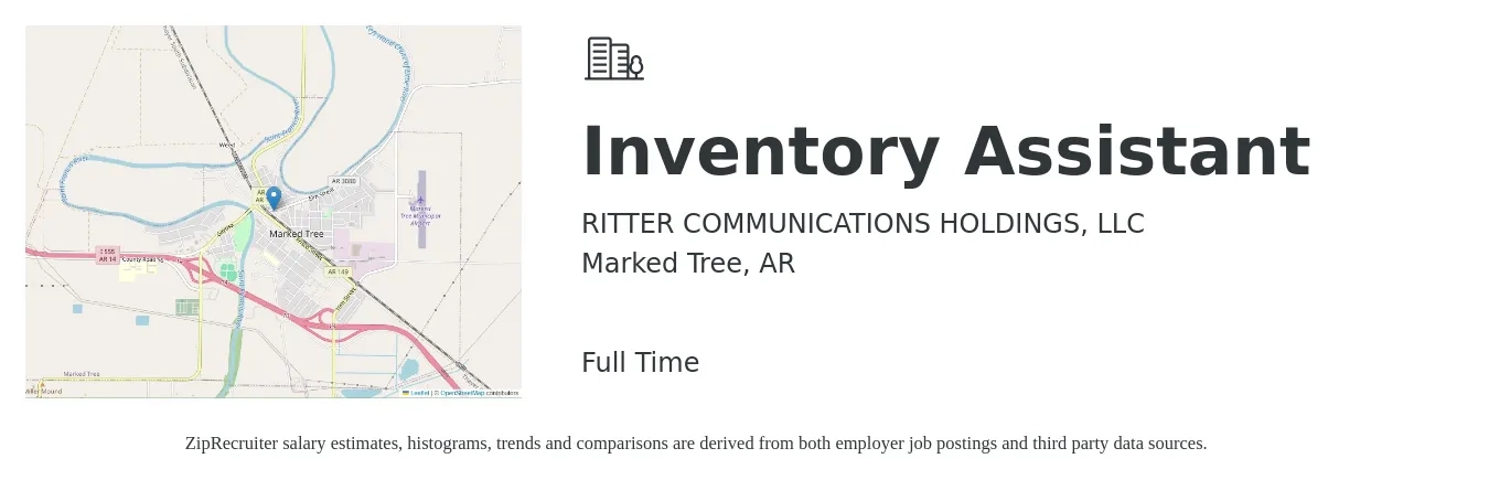RITTER COMMUNICATIONS HOLDINGS, LLC job posting for a Inventory Assistant in Marked Tree, AR with a salary of $13 to $16 Hourly with a map of Marked Tree location.