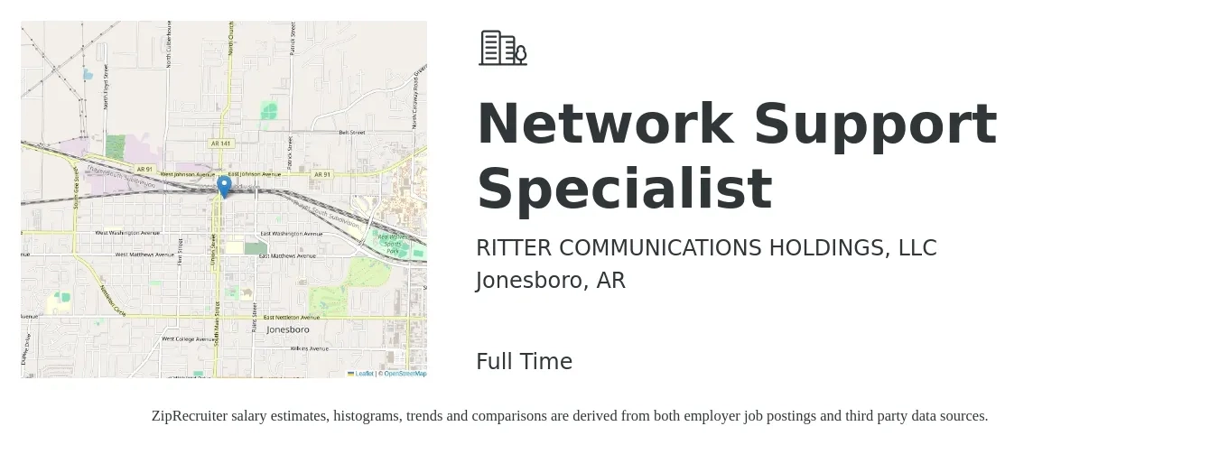 RITTER COMMUNICATIONS HOLDINGS, LLC job posting for a Network Support Specialist in Jonesboro, AR with a salary of $19 to $30 Hourly with a map of Jonesboro location.