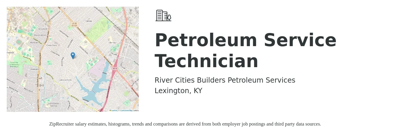 River Cities Builders Petroleum Services job posting for a Petroleum Service Technician in Lexington, KY with a salary of $22 to $26 Hourly with a map of Lexington location.