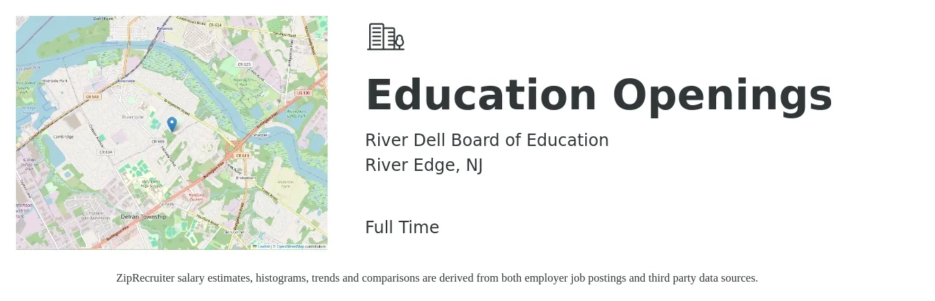 River Dell Board of Education job posting for a Education Openings in River Edge, NJ with a salary of $49,000 to $67,800 Yearly with a map of River Edge location.