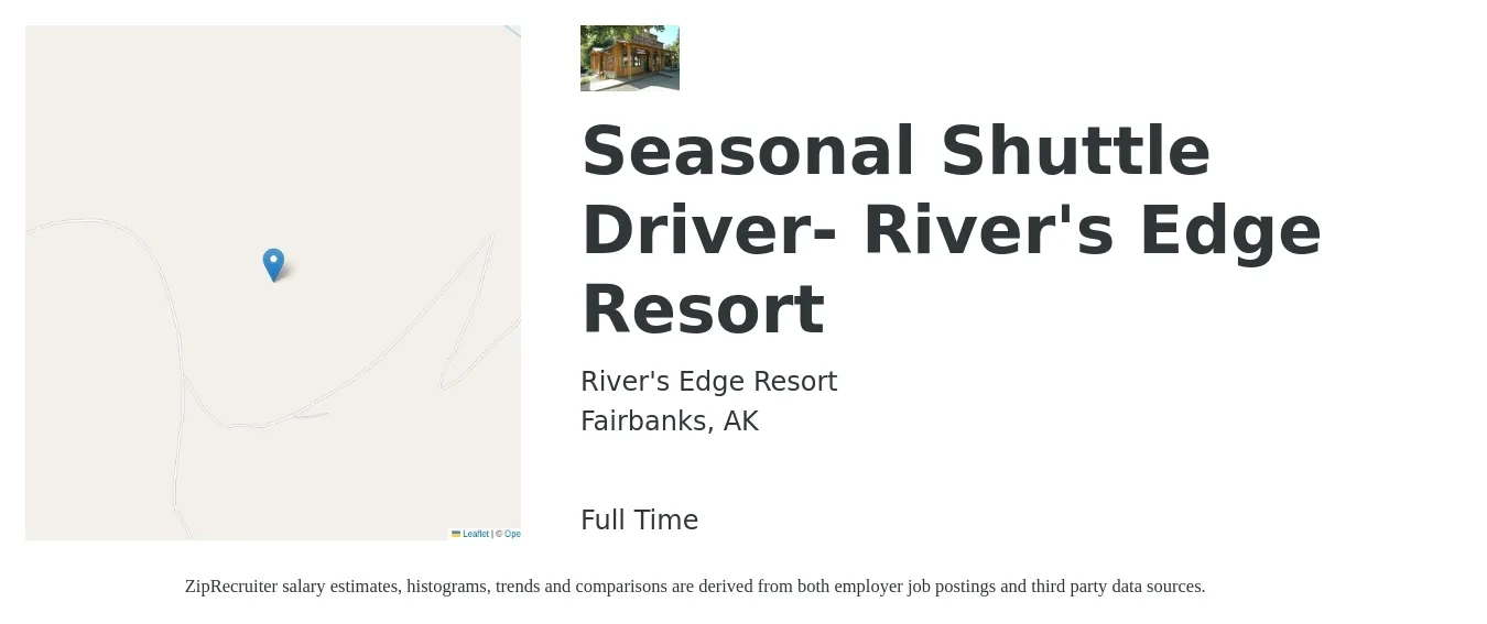 River's Edge Resort job posting for a Seasonal Shuttle Driver- River's Edge Resort in Fairbanks, AK with a salary of $16 to $22 Hourly with a map of Fairbanks location.