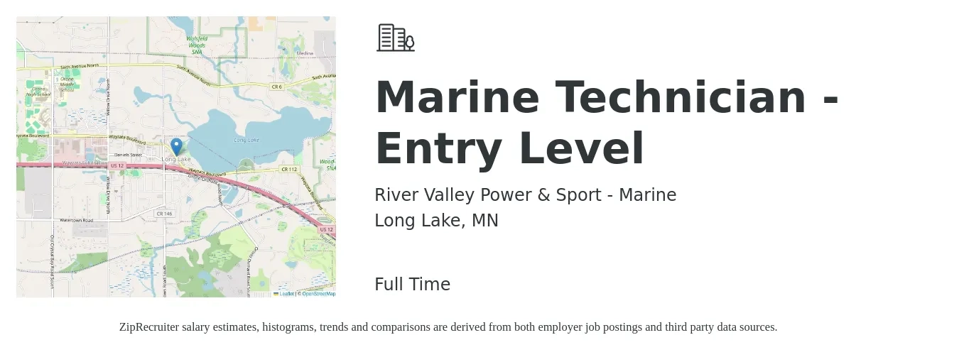 River Valley Power & Sport - Marine job posting for a Marine Technician - Entry Level in Long Lake, MN with a salary of $25 to $30 Hourly with a map of Long Lake location.