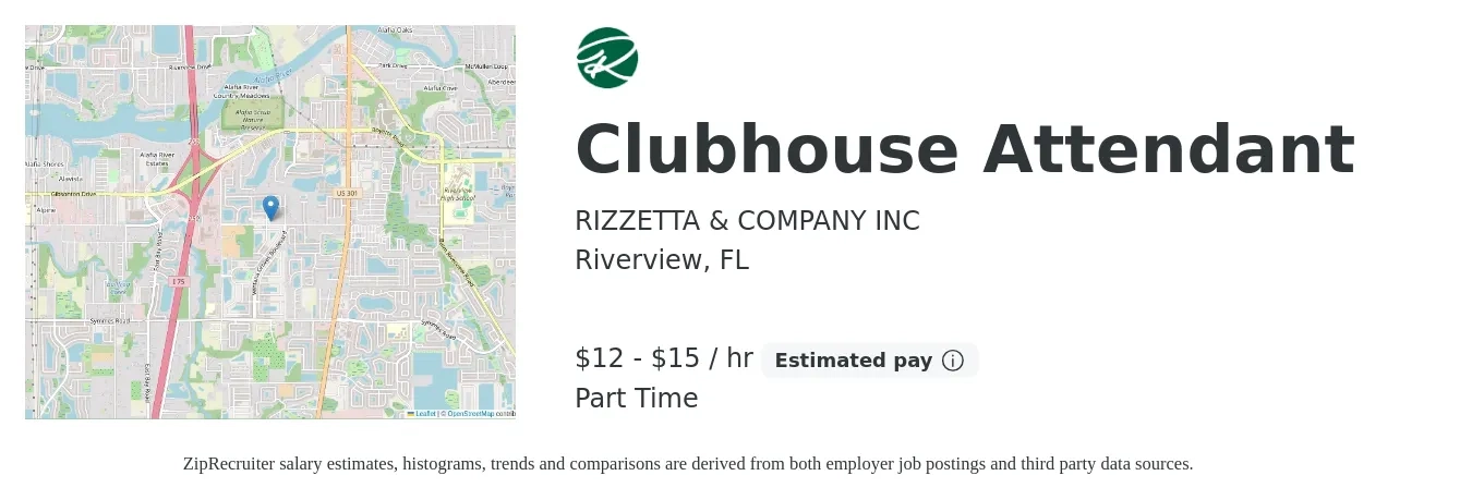 RIZZETTA & COMPANY INC job posting for a Clubhouse Attendant in Riverview, FL with a salary of $13 to $16 Hourly with a map of Riverview location.