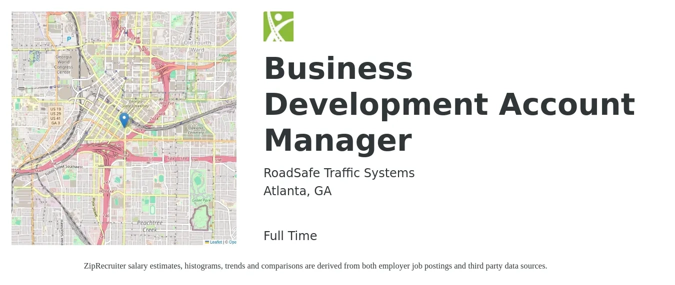 RoadSafe Traffic Systems job posting for a Business Development Account Manager in Atlanta, GA with a salary of $75,000 to $95,000 Yearly with a map of Atlanta location.