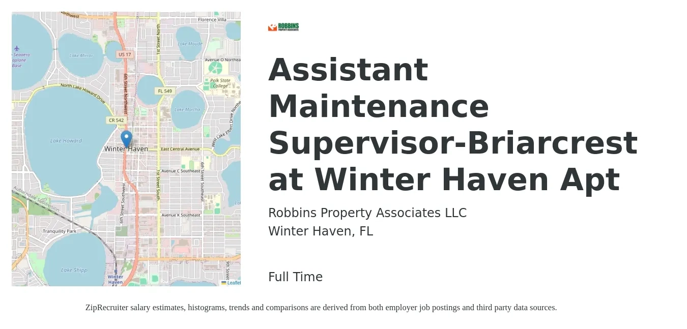 Robbins Property Associates LLC job posting for a Assistant Maintenance Supervisor-Briarcrest at Winter Haven Apt in Winter Haven, FL with a salary of $19 to $32 Hourly with a map of Winter Haven location.