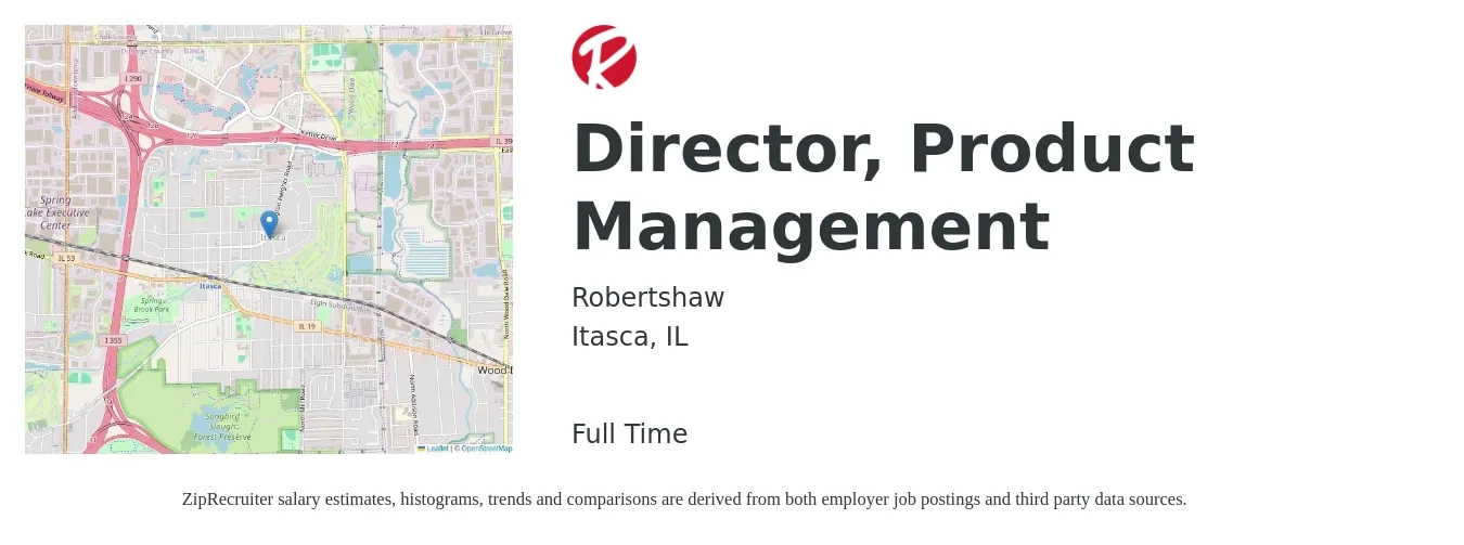 Robertshaw job posting for a Director, Product Management in Itasca, IL with a salary of $226,900 to $237,600 Yearly with a map of Itasca location.