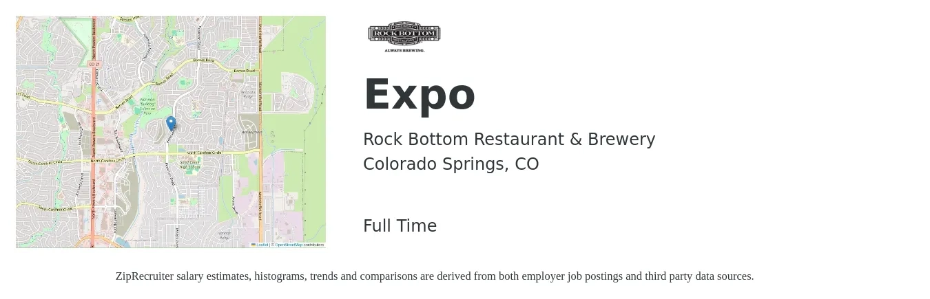 Rock Bottom Restaurant & Brewery job posting for a Expo in Colorado Springs, CO with a salary of $11 to $12 Hourly with a map of Colorado Springs location.