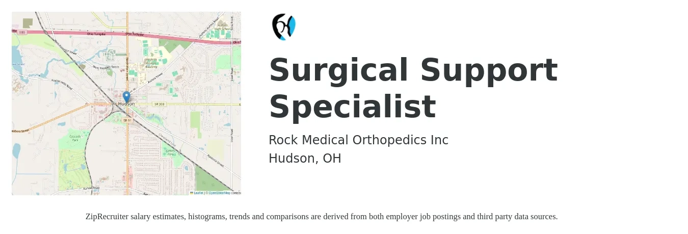 Rock Medical Orthopedics Inc job posting for a Surgical Support Specialist in Hudson, OH with a salary of $65,000 Yearly with a map of Hudson location.