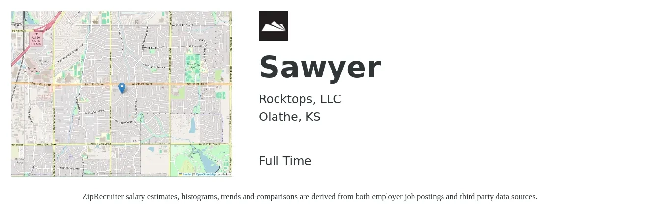 Rocktops, LLC job posting for a Sawyer in Olathe, KS with a salary of $18 to $20 Hourly with a map of Olathe location.