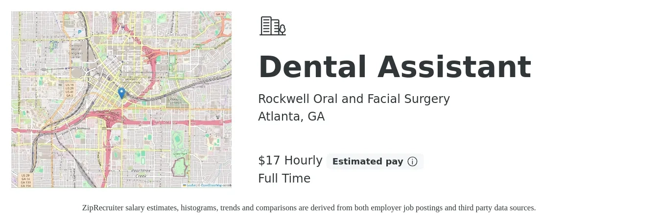 Rockwell Oral and Facial Surgery job posting for a Dental Assistant in Atlanta, GA with a salary of $18 Hourly with a map of Atlanta location.