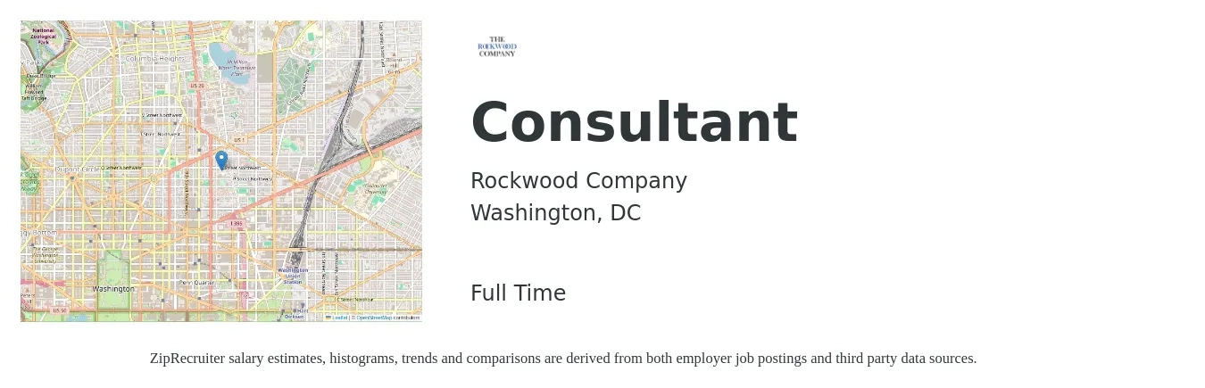 Rockwood Company job posting for a Consultant in Washington, DC with a salary of $28 to $74 Hourly with a map of Washington location.
