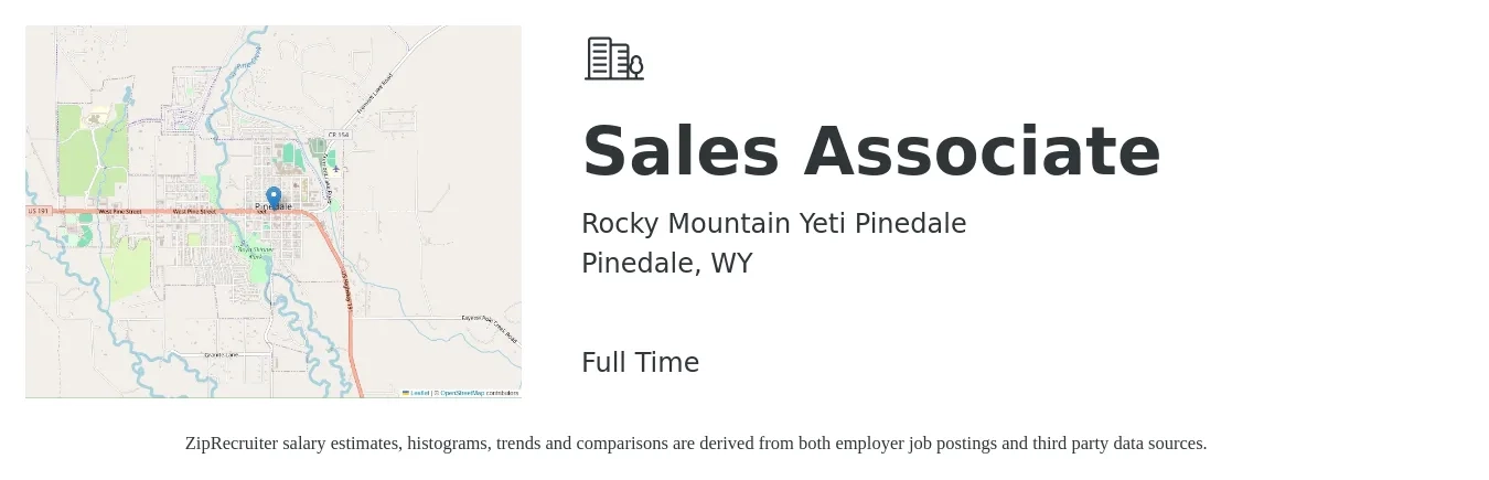 Rocky Mountain Yeti Pinedale job posting for a Sales Associate in Pinedale, WY with a salary of $13 to $18 Hourly with a map of Pinedale location.