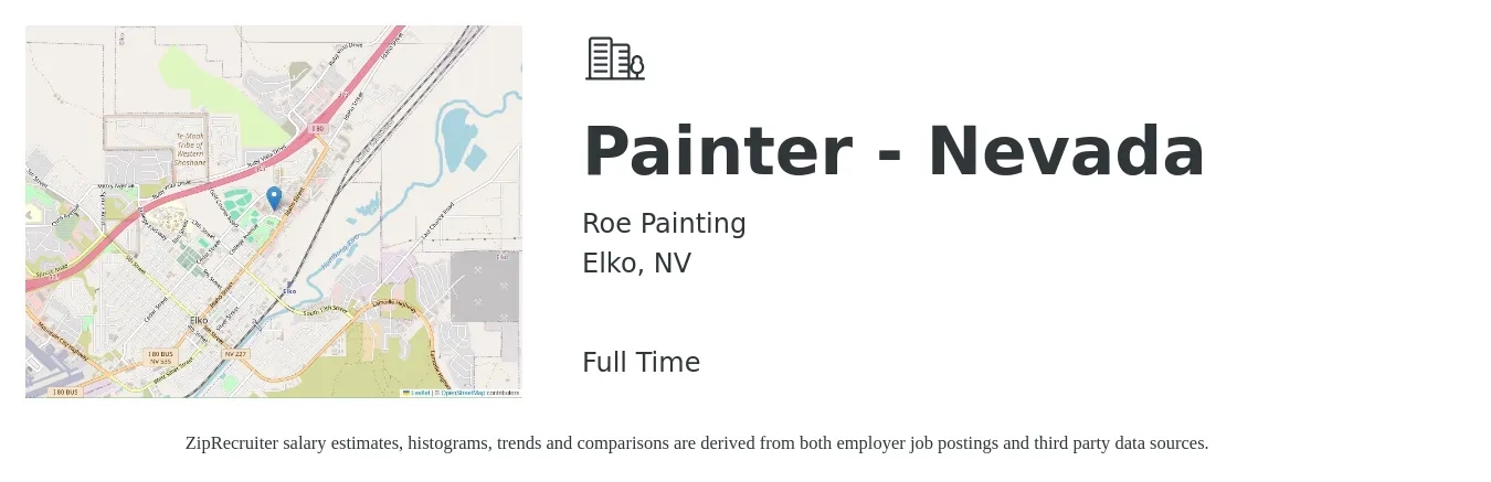 Roe Painting job posting for a Painter - Nevada in Elko, NV with a salary of $35 Hourly with a map of Elko location.