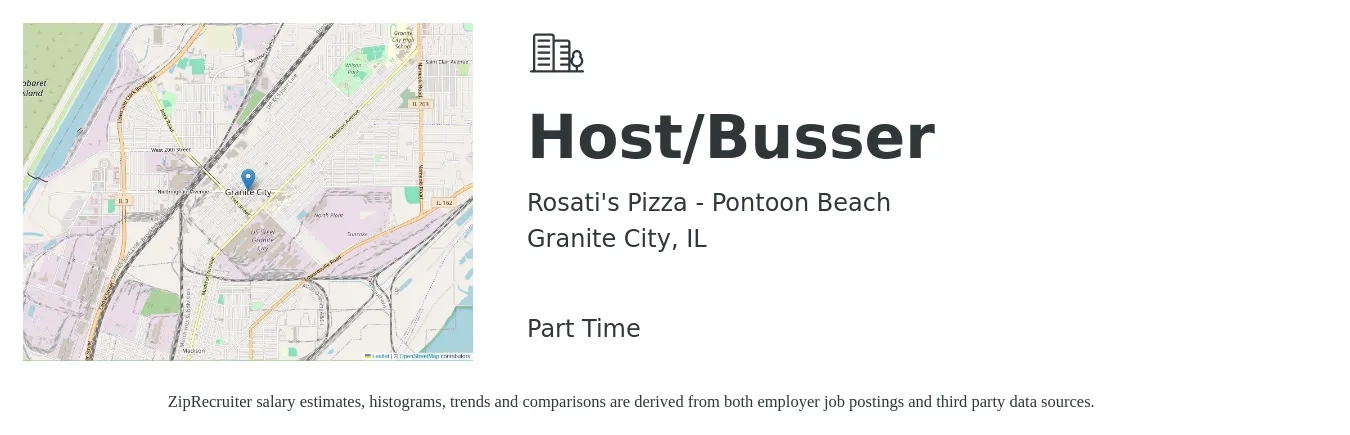 Rosati's Pizza - Pontoon Beach job posting for a Host/Busser in Granite City, IL with a salary of $10 to $15 Hourly with a map of Granite City location.