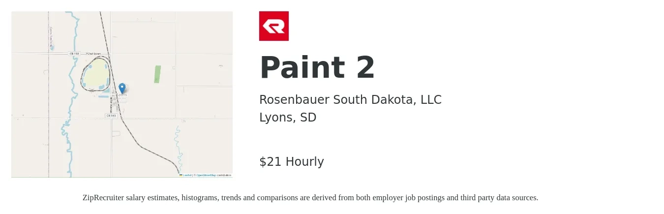 Rosenbauer South Dakota, LLC job posting for a Paint 2 in Lyons, SD with a salary of $24 Hourly with a map of Lyons location.