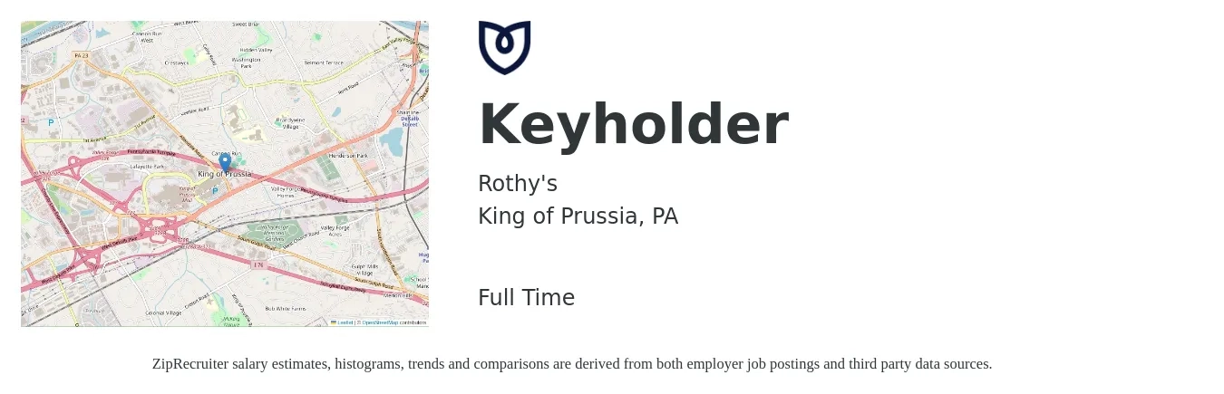 Rothy's job posting for a Keyholder in King of Prussia, PA with a salary of $14 to $18 Hourly with a map of King of Prussia location.