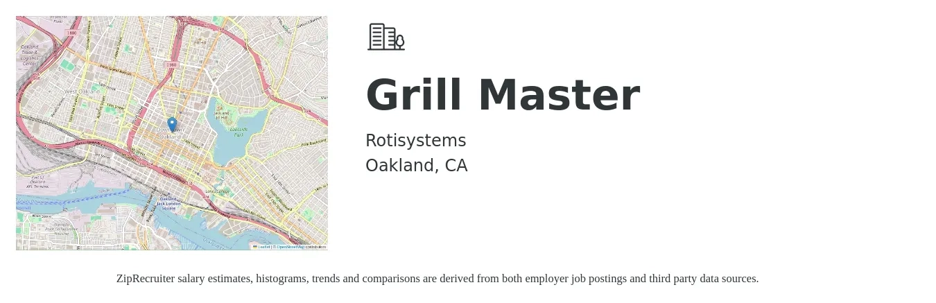 Rotisystems job posting for a Grill Master in Oakland, CA with a salary of $75,000 Yearly with a map of Oakland location.