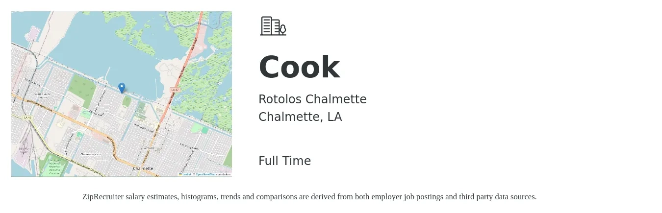 Rotolos Chalmette job posting for a Cook in Chalmette, LA with a salary of $13 to $17 Hourly with a map of Chalmette location.