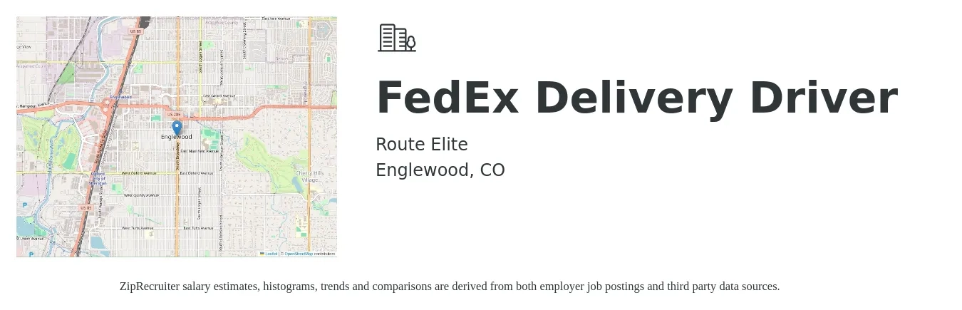 Route Elite job posting for a FedEx Delivery Driver in Englewood, CO with a salary of $175 to $200 Daily with a map of Englewood location.