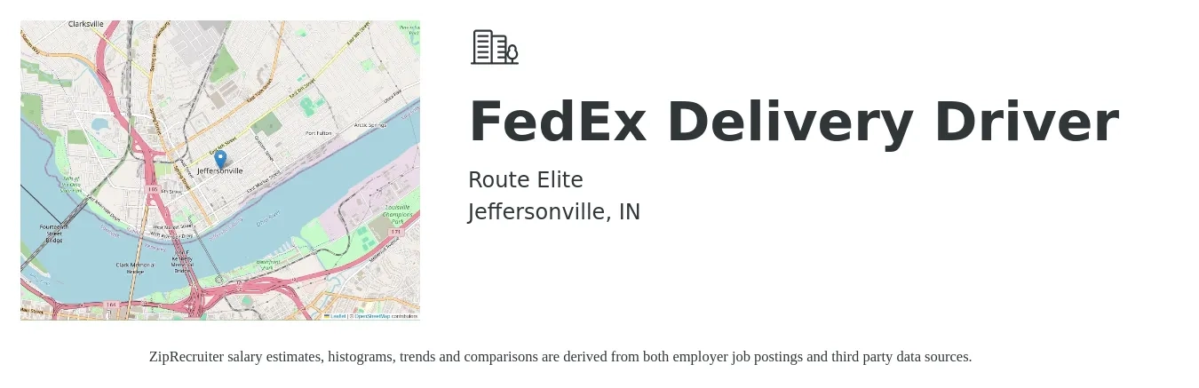 Route Elite job posting for a FedEx Delivery Driver in Jeffersonville, IN with a salary of $750 to $1,200 Weekly with a map of Jeffersonville location.