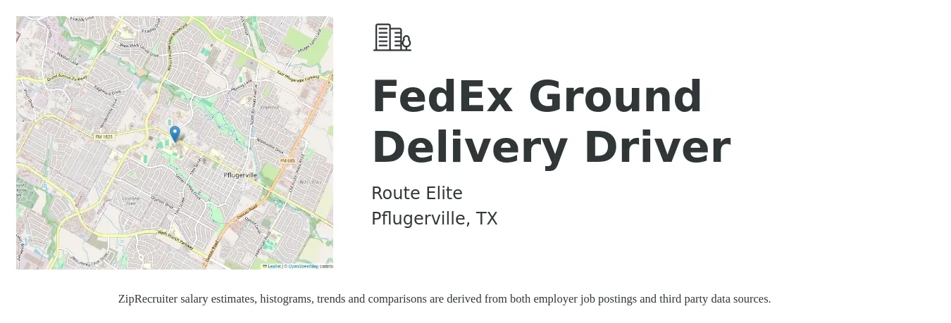 Route Elite job posting for a FedEx Ground Delivery Driver in Pflugerville, TX with a salary of $160 Daily with a map of Pflugerville location.