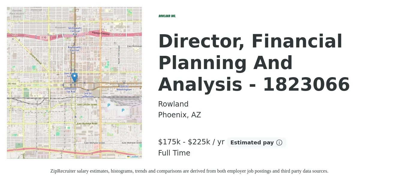 Rowland job posting for a Director, Financial Planning And Analysis - 1823066 in Phoenix, AZ with a salary of $175,000 to $225,000 Yearly with a map of Phoenix location.