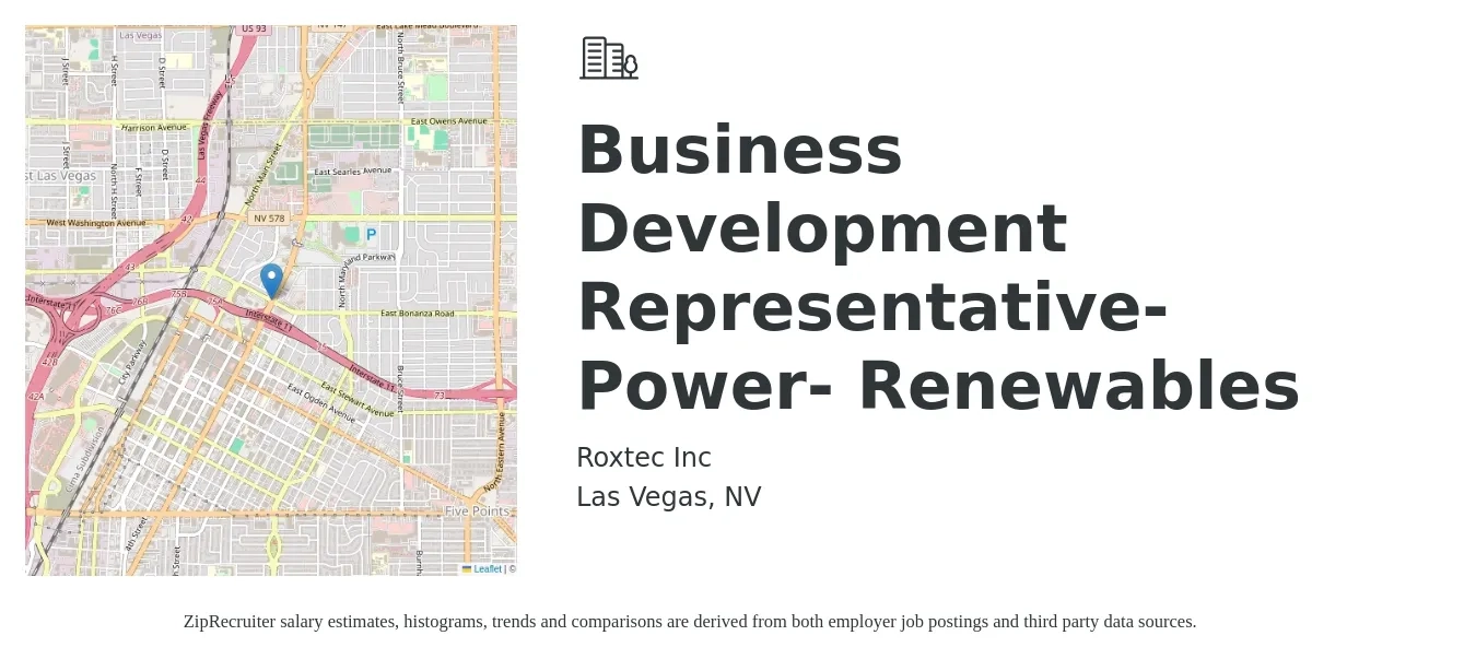 Roxtec Inc job posting for a Business Development Representative- Power- Renewables in Las Vegas, NV with a salary of $41,200 to $64,100 Yearly with a map of Las Vegas location.