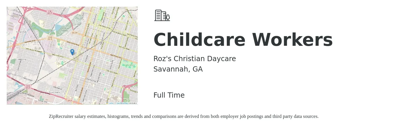 Roz's Christian Daycare job posting for a Childcare Workers in Savannah, GA with a salary of $9 Hourly with a map of Savannah location.