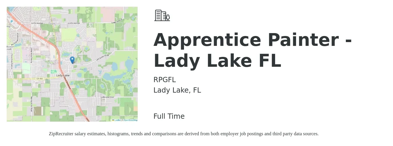 RPGFL job posting for a Apprentice Painter - Lady Lake FL in Lady Lake, FL with a salary of $14 to $18 Hourly with a map of Lady Lake location.