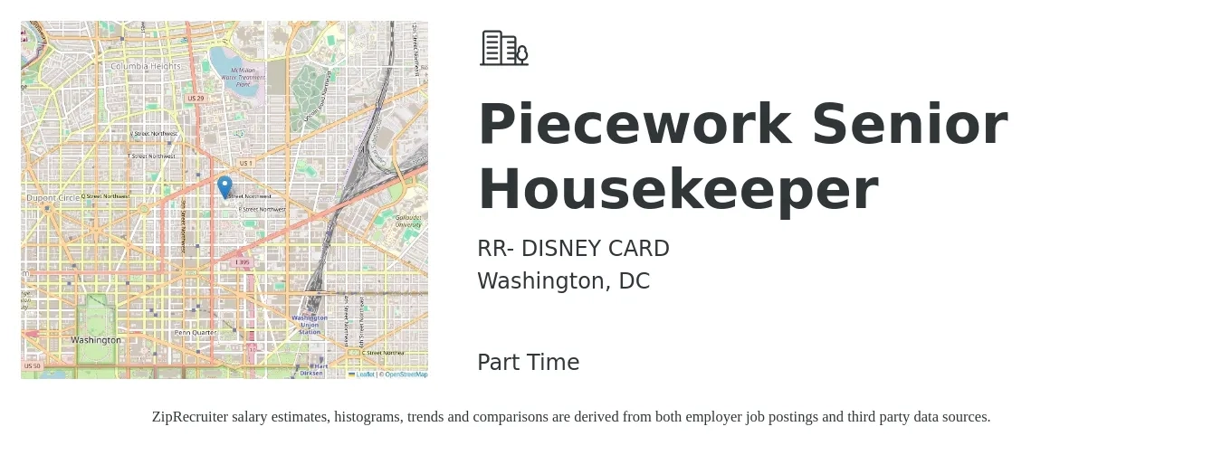 RR- DISNEY CARD job posting for a Piecework Senior Housekeeper in Washington, DC with a salary of $55 to $240 Daily with a map of Washington location.