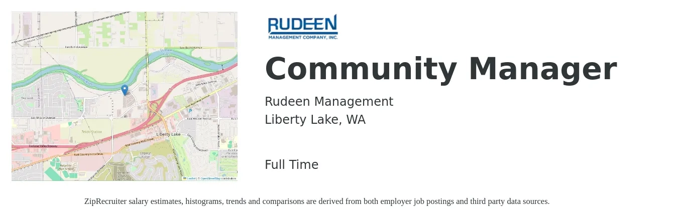 Rudeen Management job posting for a Community Manager in Liberty Lake, WA with a salary of $23 Hourly with a map of Liberty Lake location.