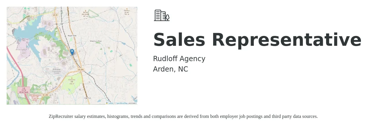Rudloff Agency job posting for a Sales Representative in Arden, NC with a salary of $600 Weekly with a map of Arden location.