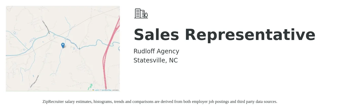 Rudloff Agency job posting for a Sales Representative in Statesville, NC with a salary of $47,800 to $83,000 Yearly with a map of Statesville location.