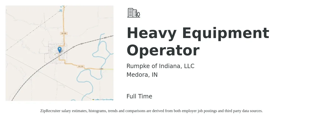 Rumpke of Indiana, LLC job posting for a Heavy Equipment Operator in Medora, IN with a salary of $18 to $25 Hourly with a map of Medora location.