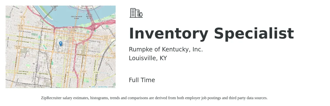 Rumpke of Kentucky, Inc. job posting for a Inventory Specialist in Louisville, KY with a salary of $17 to $22 Hourly with a map of Louisville location.