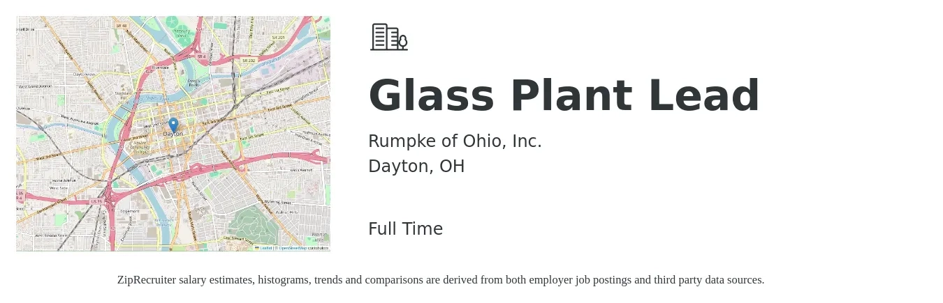 Rumpke of Ohio, Inc. job posting for a Glass Plant Lead in Dayton, OH with a salary of $23 to $38 Hourly with a map of Dayton location.