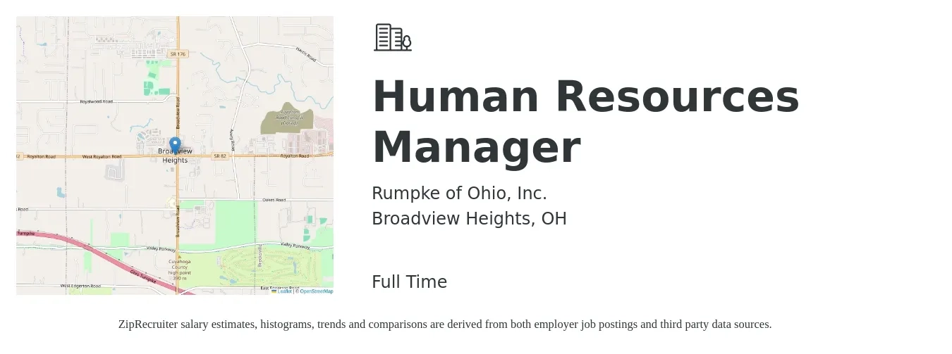 Rumpke of Ohio, Inc. job posting for a Human Resources Manager in Broadview Heights, OH with a salary of $66,900 to $97,000 Yearly with a map of Broadview Heights location.