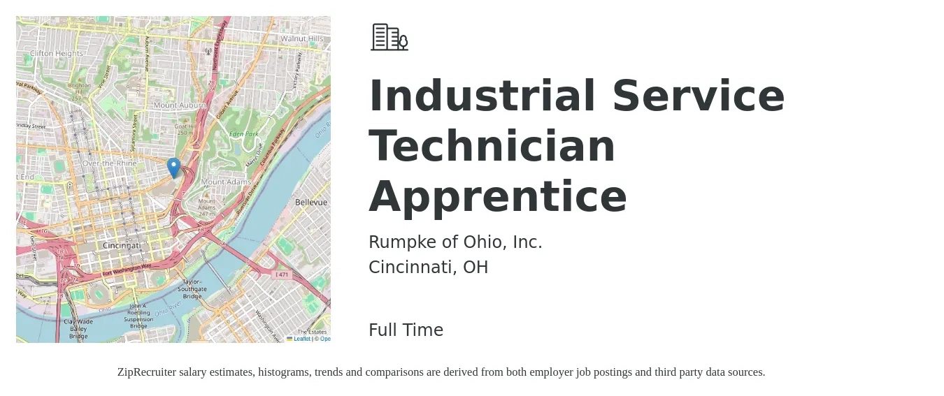 Rumpke of Ohio, Inc. job posting for a Industrial Service Technician Apprentice in Cincinnati, OH with a salary of $16 to $21 Hourly with a map of Cincinnati location.
