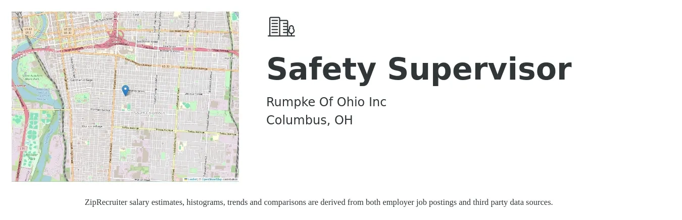 Rumpke of Ohio, Inc. job posting for a Safety Supervisor in Columbus, OH with a salary of $61,500 to $96,300 Yearly with a map of Columbus location.