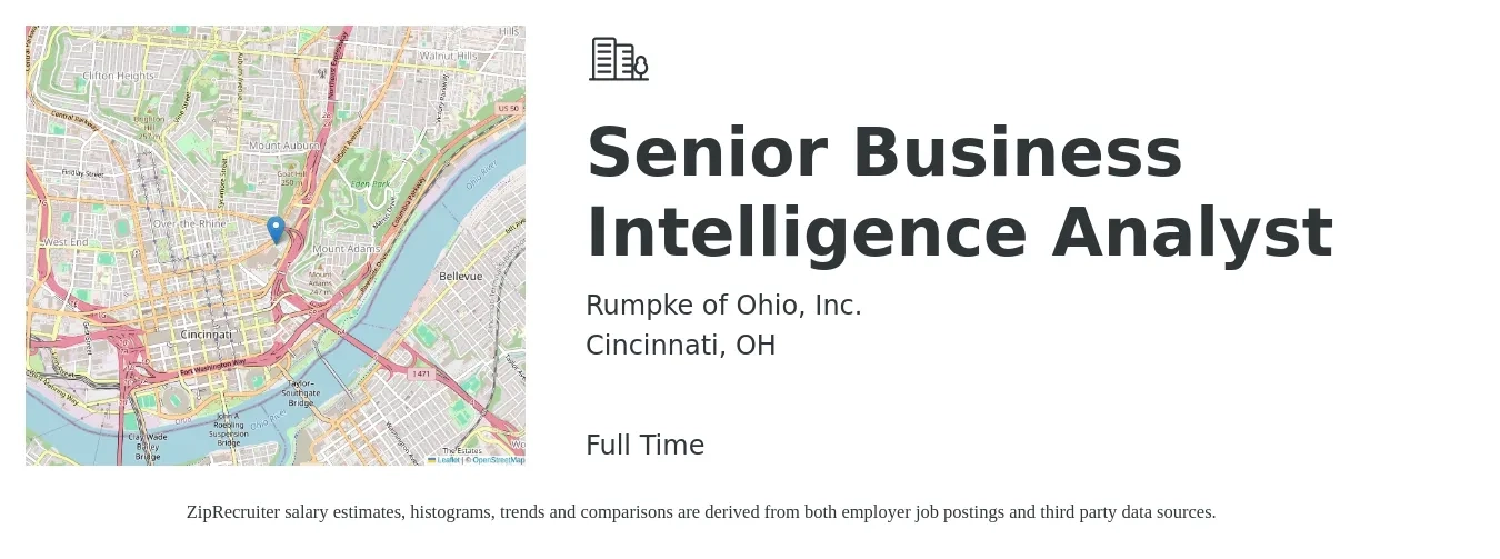 Rumpke of Ohio, Inc. job posting for a Senior Business Intelligence Analyst in Cincinnati, OH with a salary of $81,100 to $118,600 Yearly with a map of Cincinnati location.